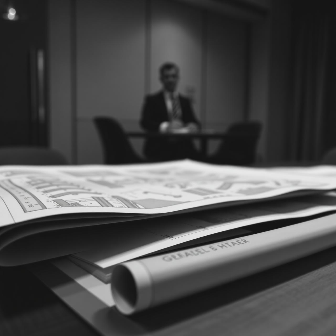 Architectural blueprints in an executive meeting